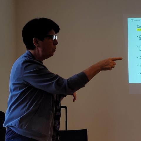 Die Referentin steht vor ihrer Präsentation