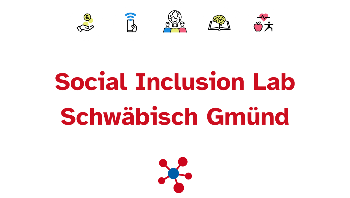 Schriftzug Social Inclusion Lab in Schwäbisch-Gmünd, rote Schrift