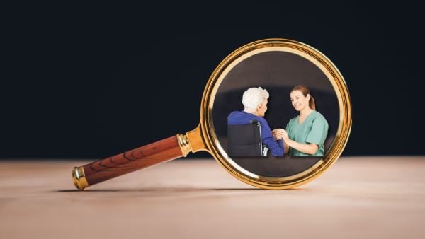 Faru und mann sitzen sich im gespräch gegenüber