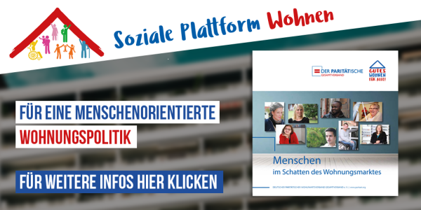 Hochhausfront verschwommen mit Titelbild eder Broschüre Wohnen