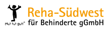 Logo Reha-Südwest - stilisiertes Männchen und Schriftzug Reha-Südwest für Behinderte gGmbH