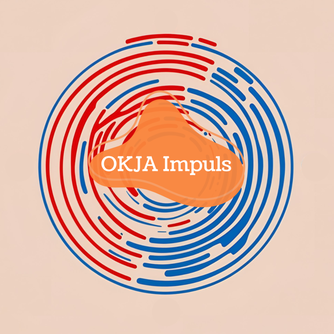 Logo OKJA Impuls: blaue und rote Kreise mit Schriftzug "OKJA Impuls" in der Mitte